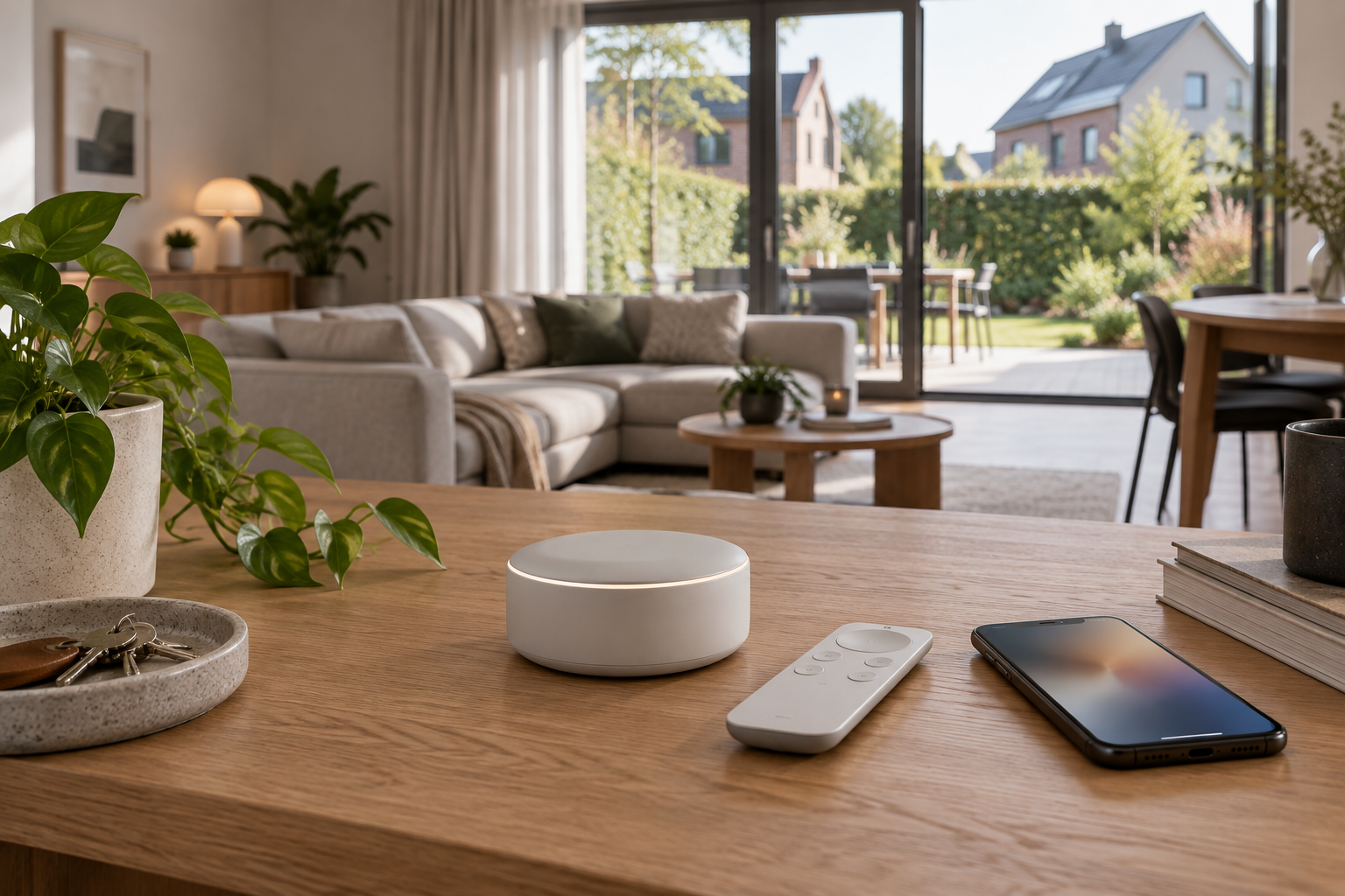 Illustratie: centrale bediening, afstandsbediening en telefoon